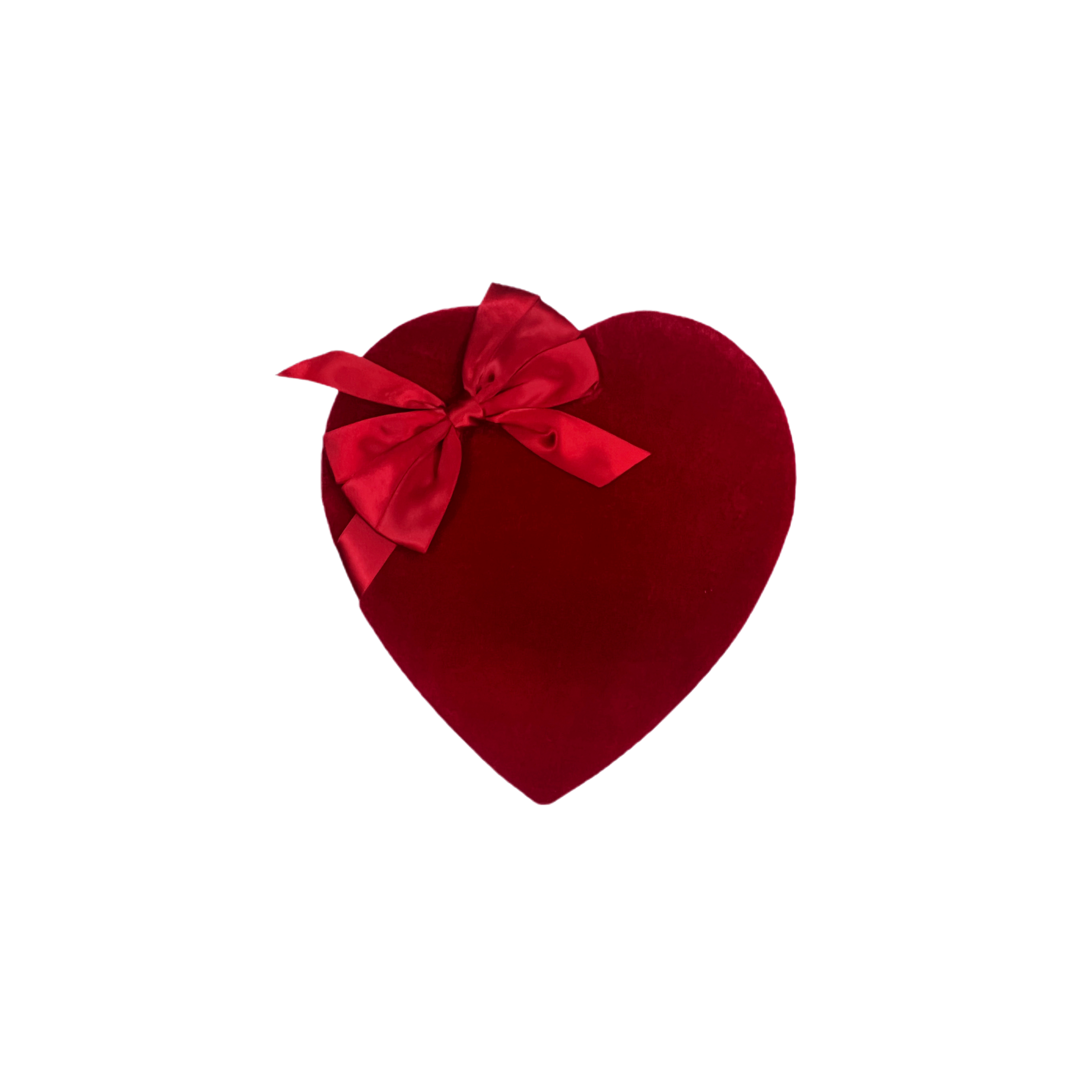 Red heart-shaped box with a bow on a white background