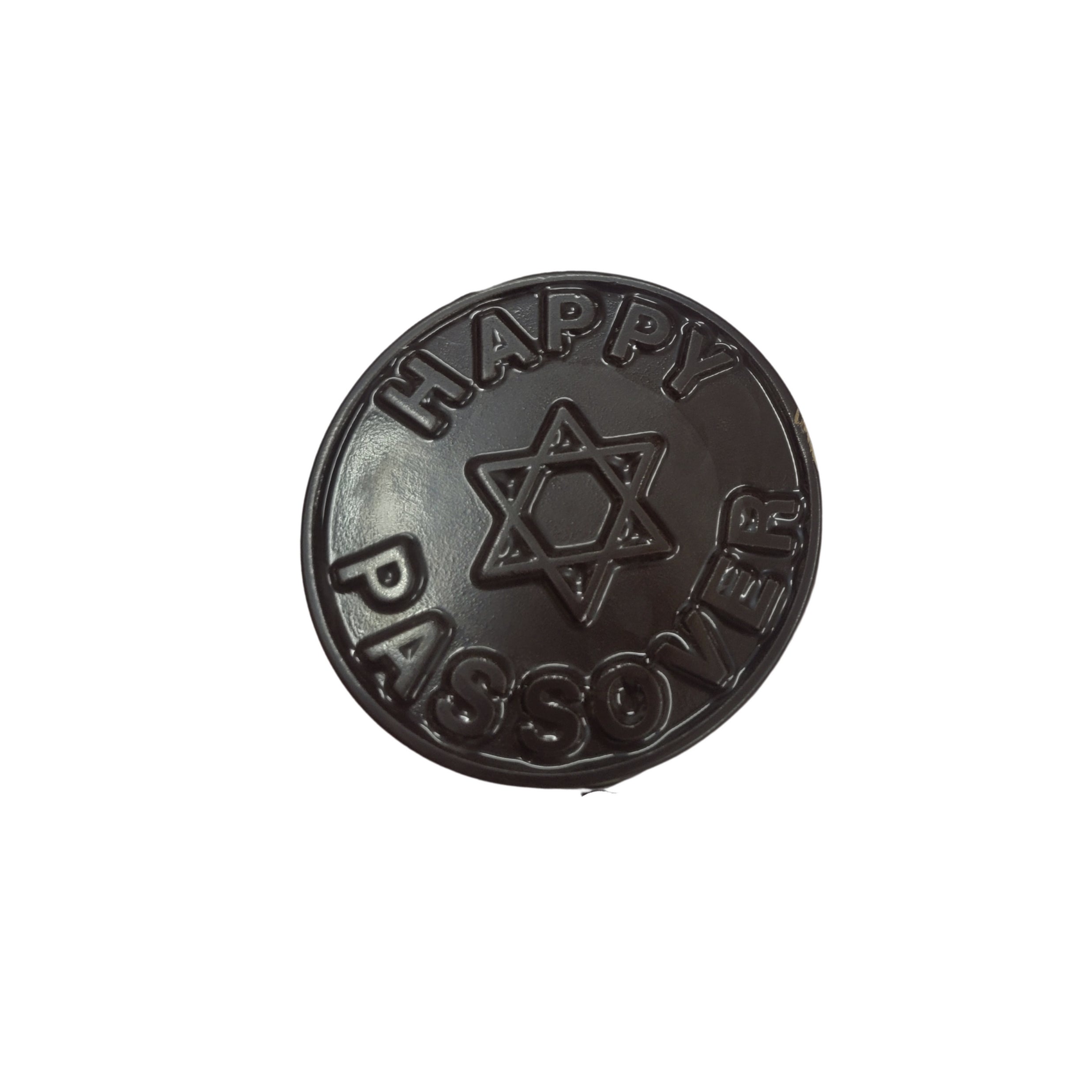 Round lollipop 'Happy Passover' text and Star of David on a white background