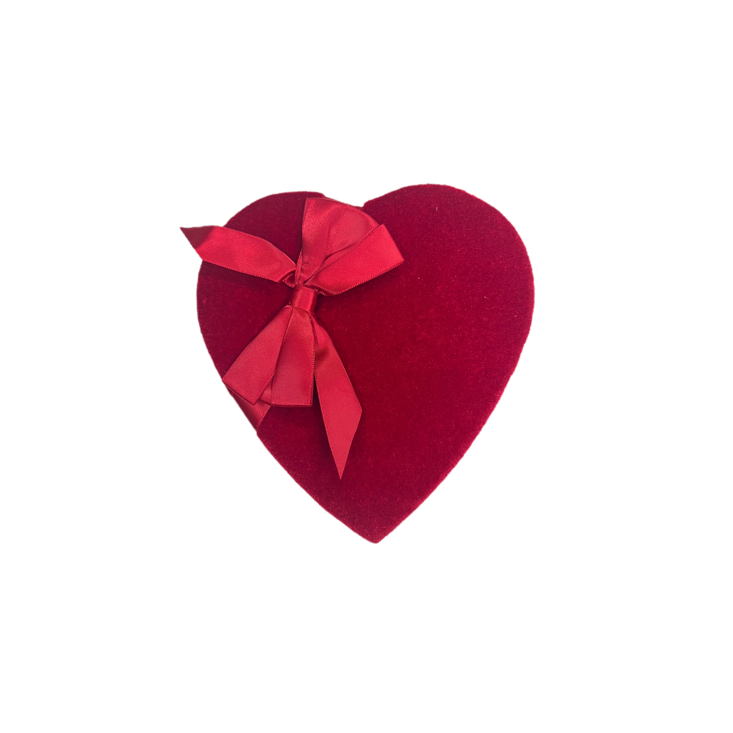 Red heart-shaped box with a red ribbon on a white background