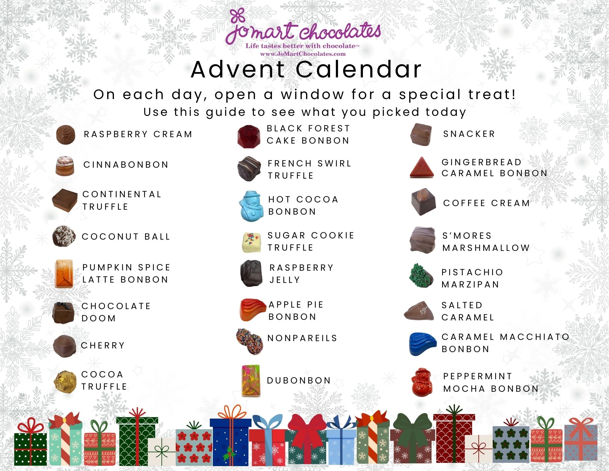 Advent Calendar with chocolate flavors listing