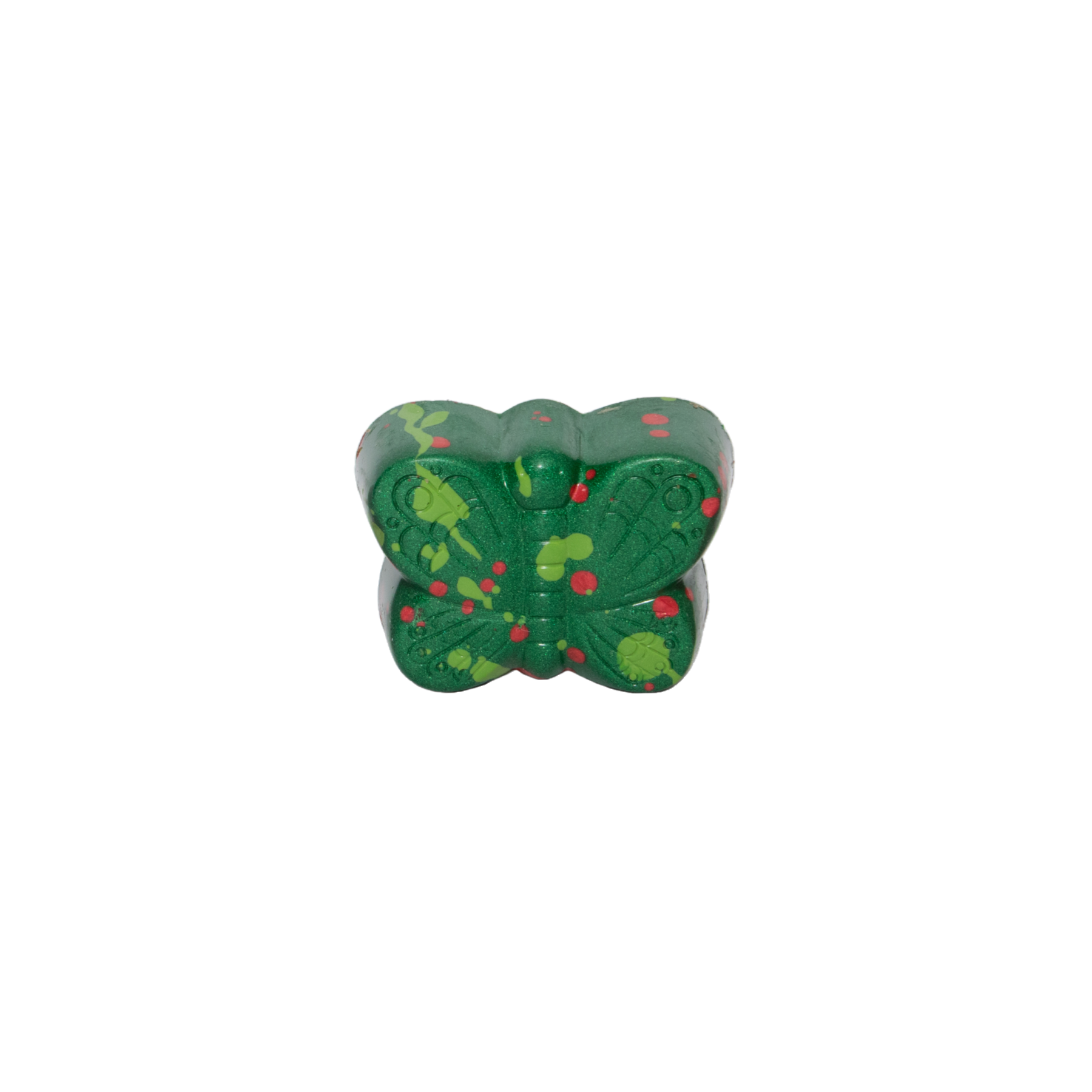 butterfly shaped chocolate with green and red cocoa butter