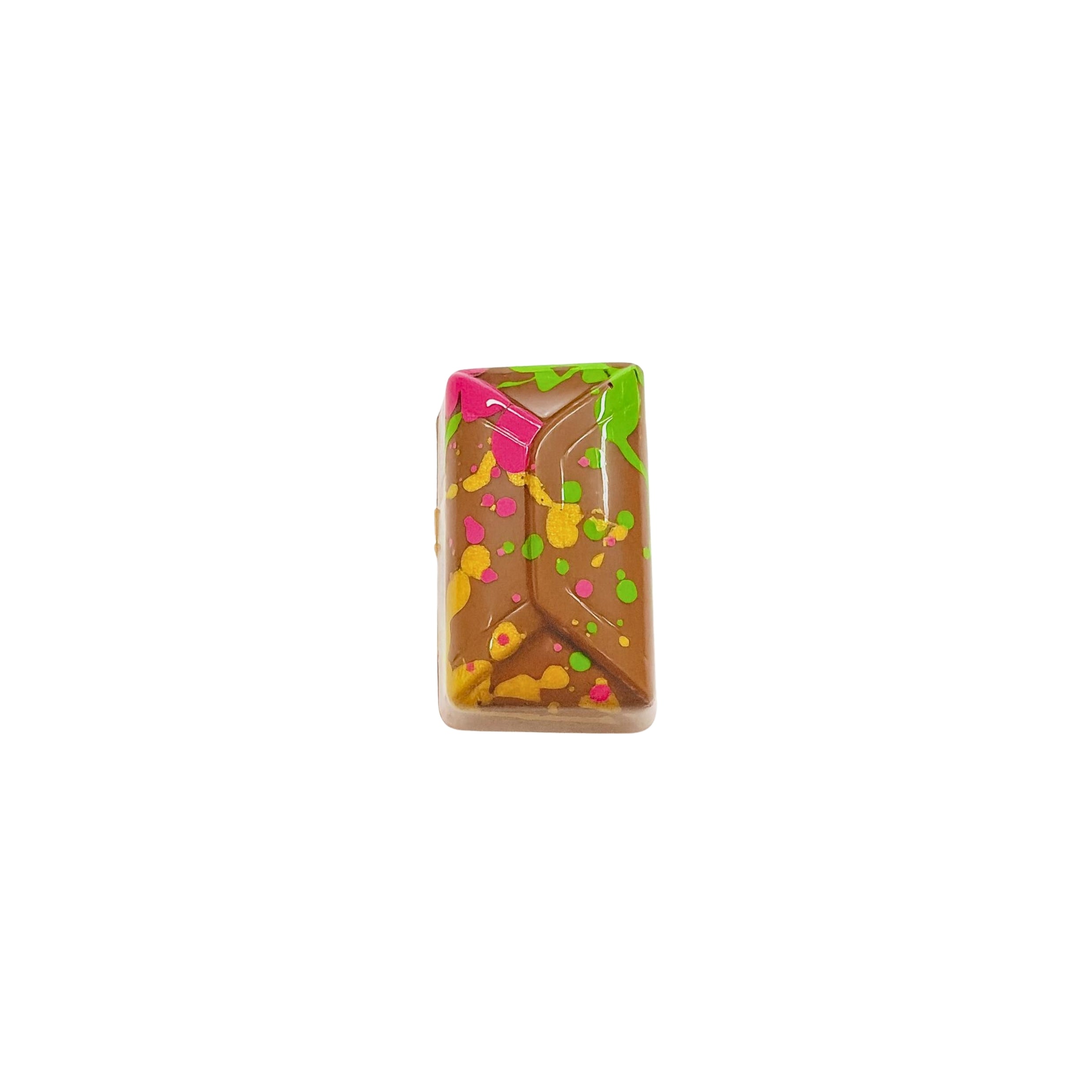 Rectangular chocolate with colorful design on a white background