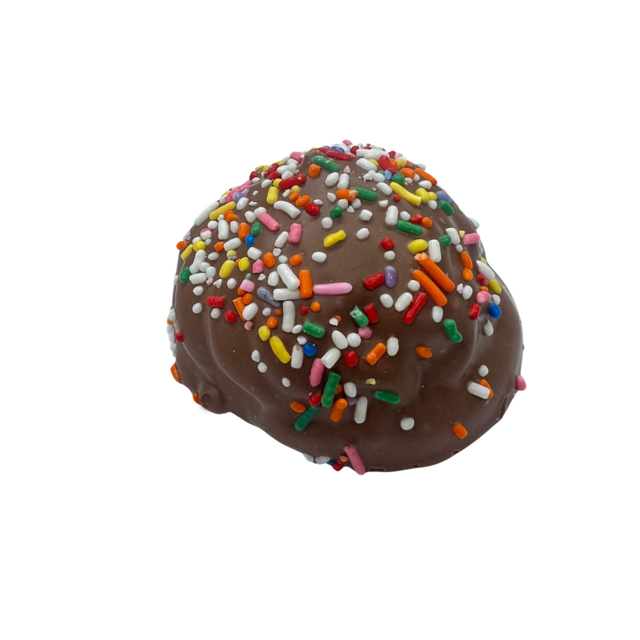 chocolate covered marshmallow with rainbow sprinkles