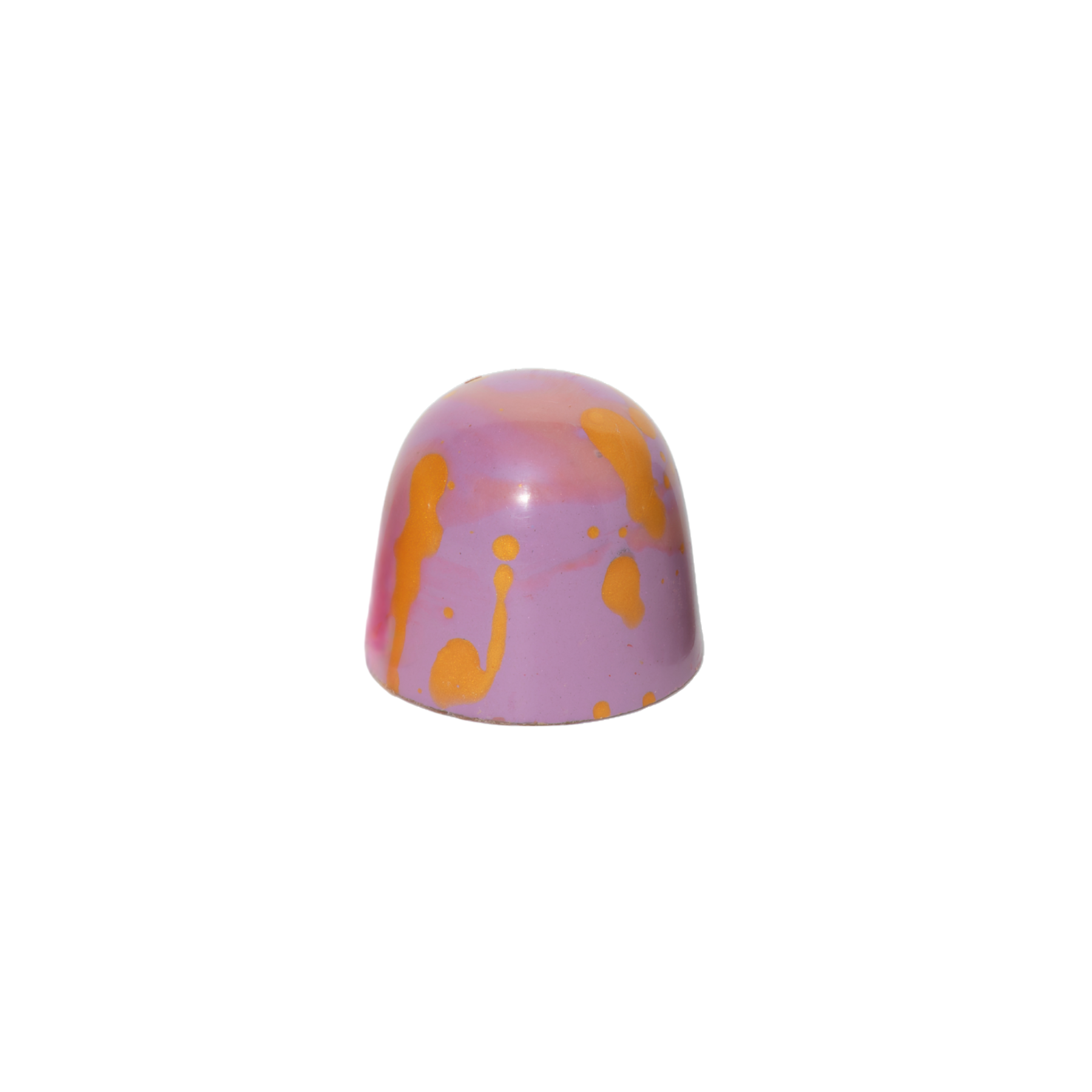 dome shaped chocolate with purple  yellow and pink cocoa butter