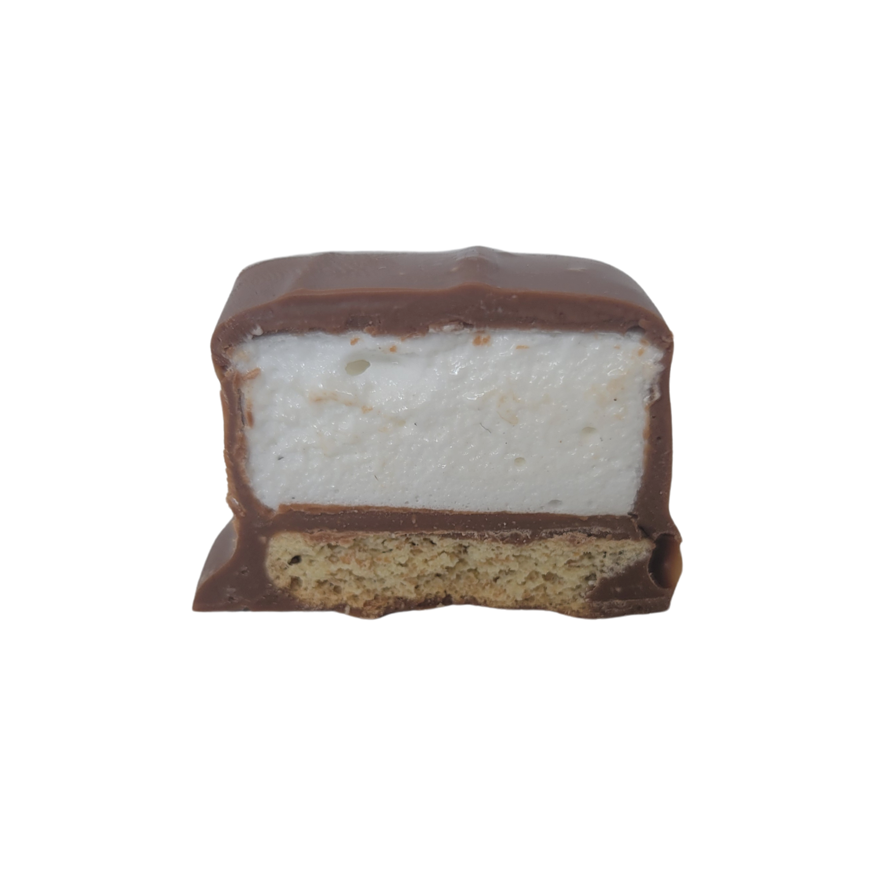 cut open chocolate covered marshmallow with a graham cracker