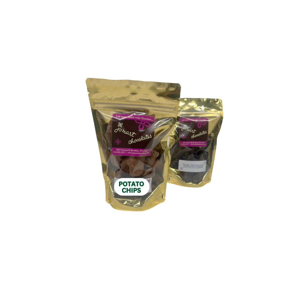 Two packages of potato chips with visible branding on a white background