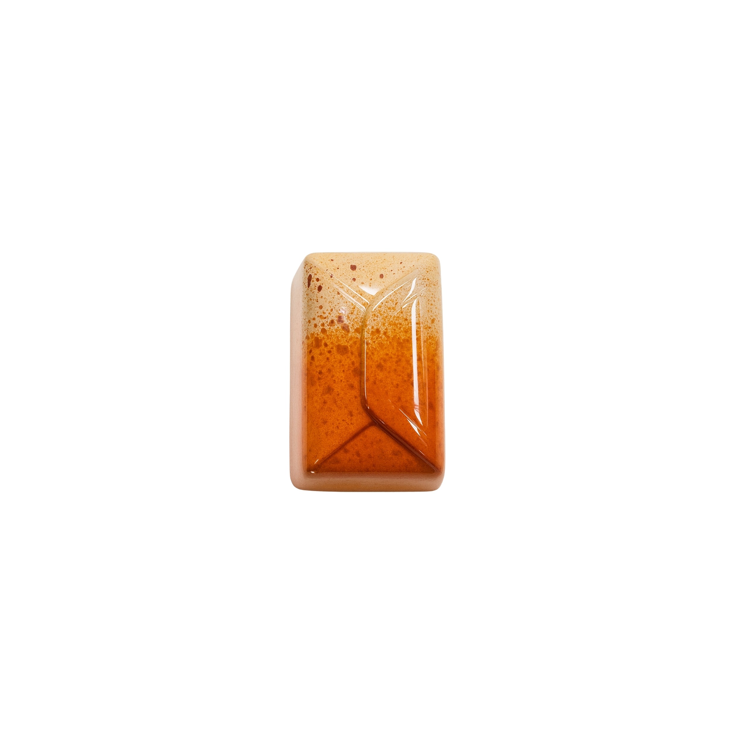 Rectangular amber-colored stone on a white background