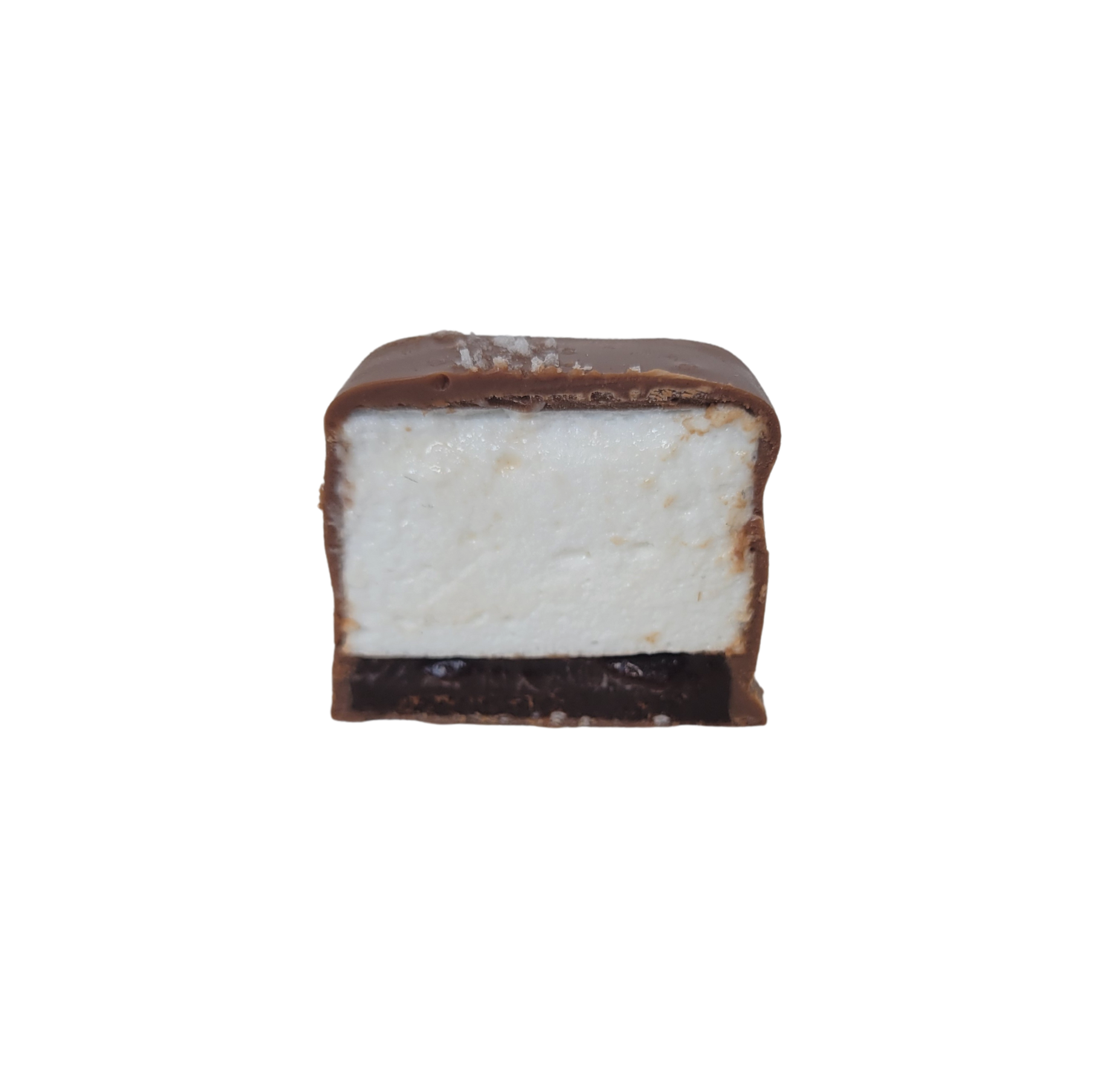 layer of marshmallow and caramel in chocolate