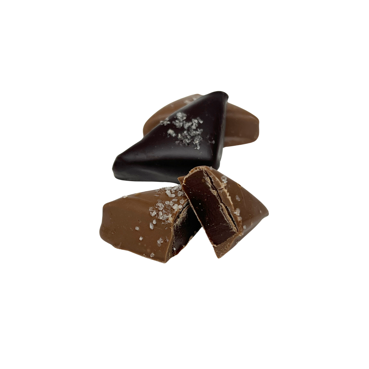 triangle chocolate caramel and sea salt in chocolate