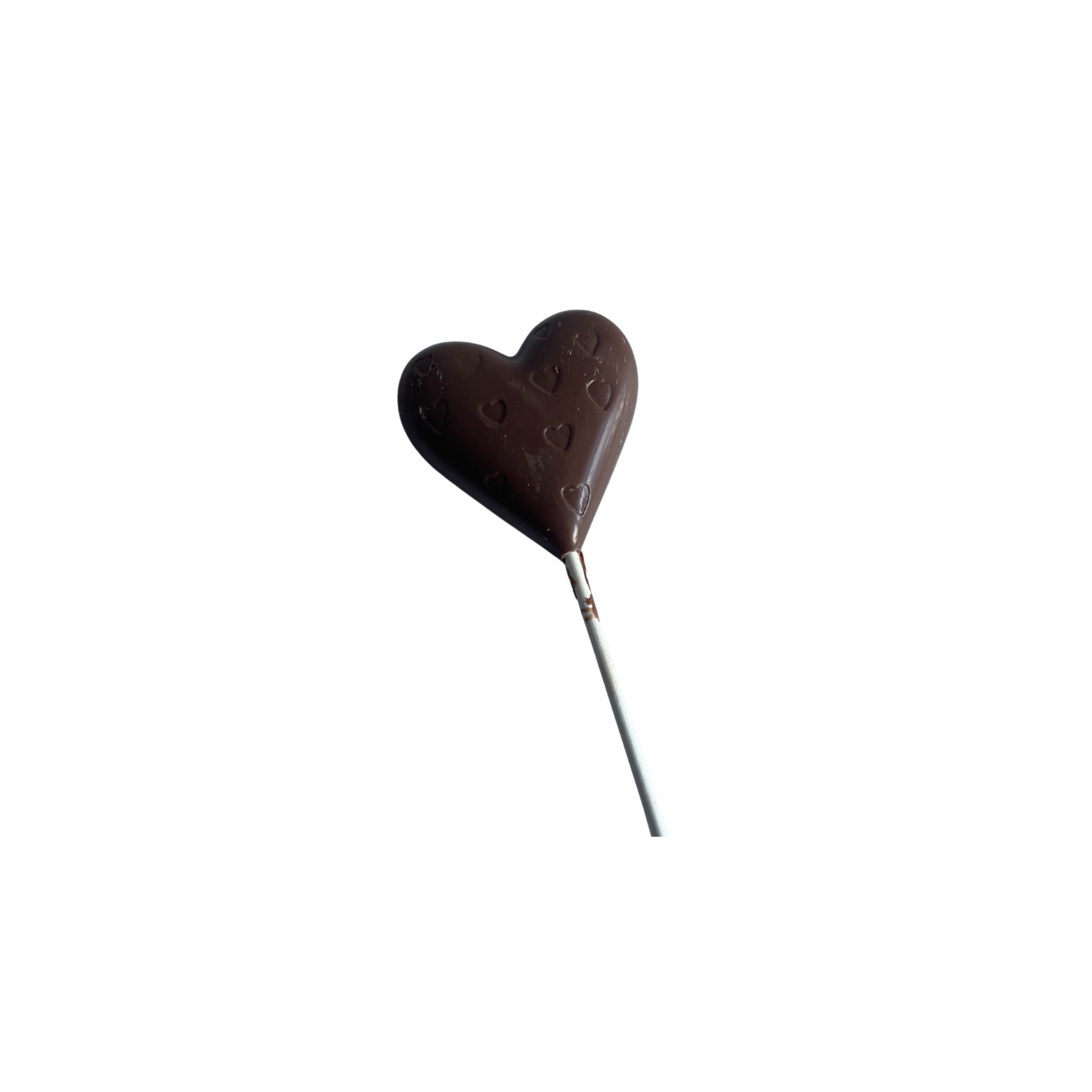 Chocolate heart lollipop on a white background