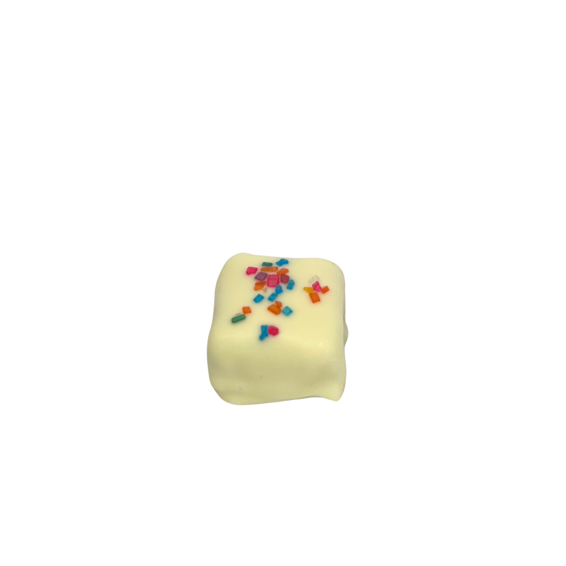white chocolate square with multi colored sanding sugar