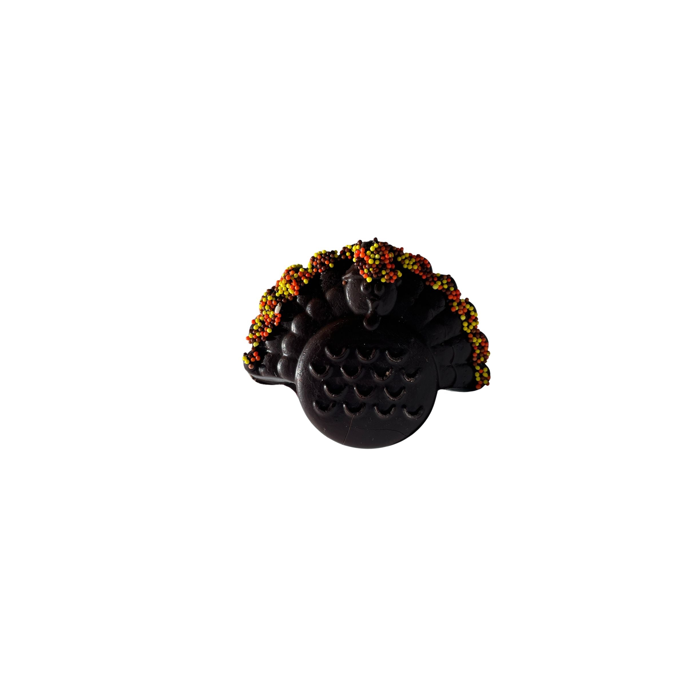 Black decorative item with floral details on a white background