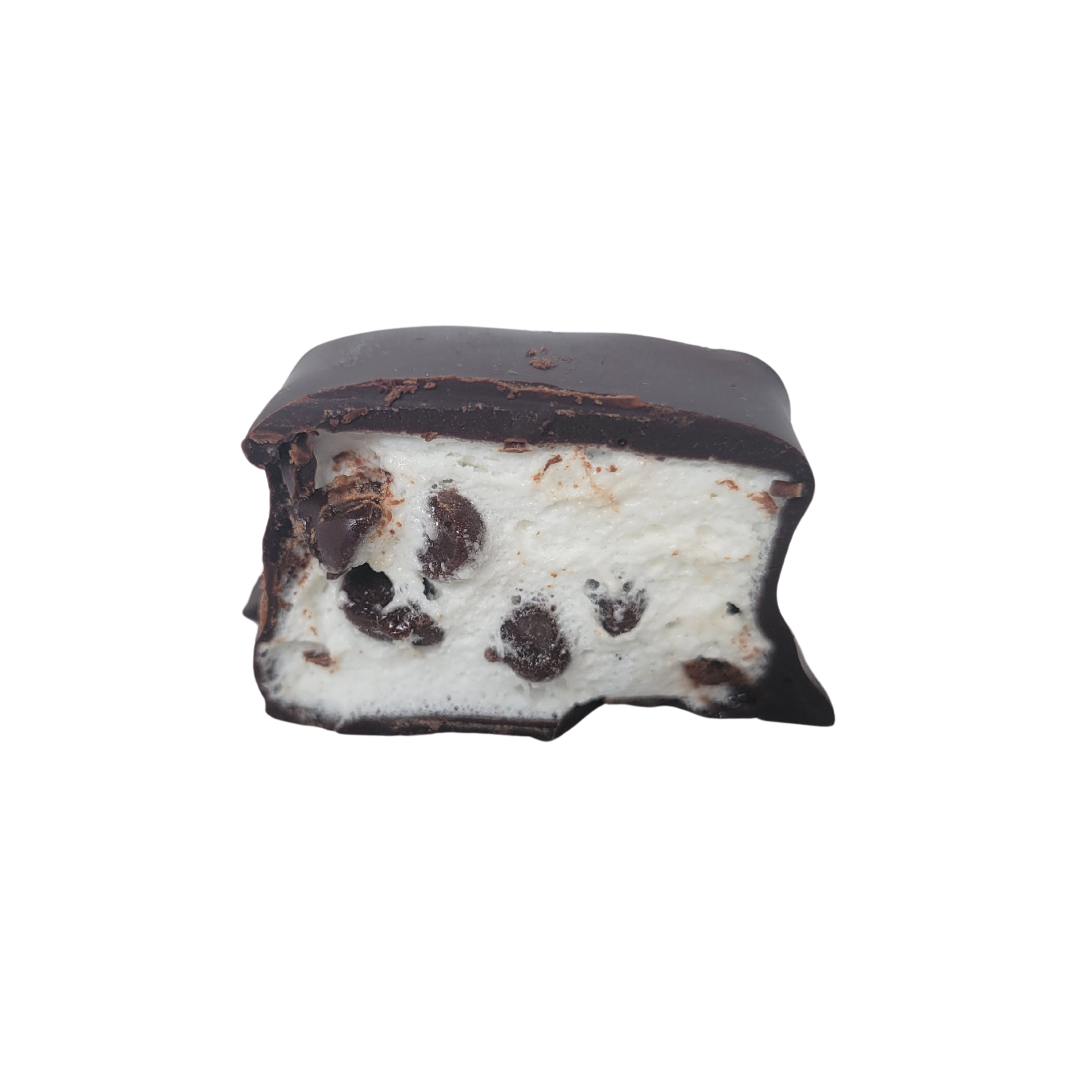 inside of marshmallow with chocolate chips in chocolate
