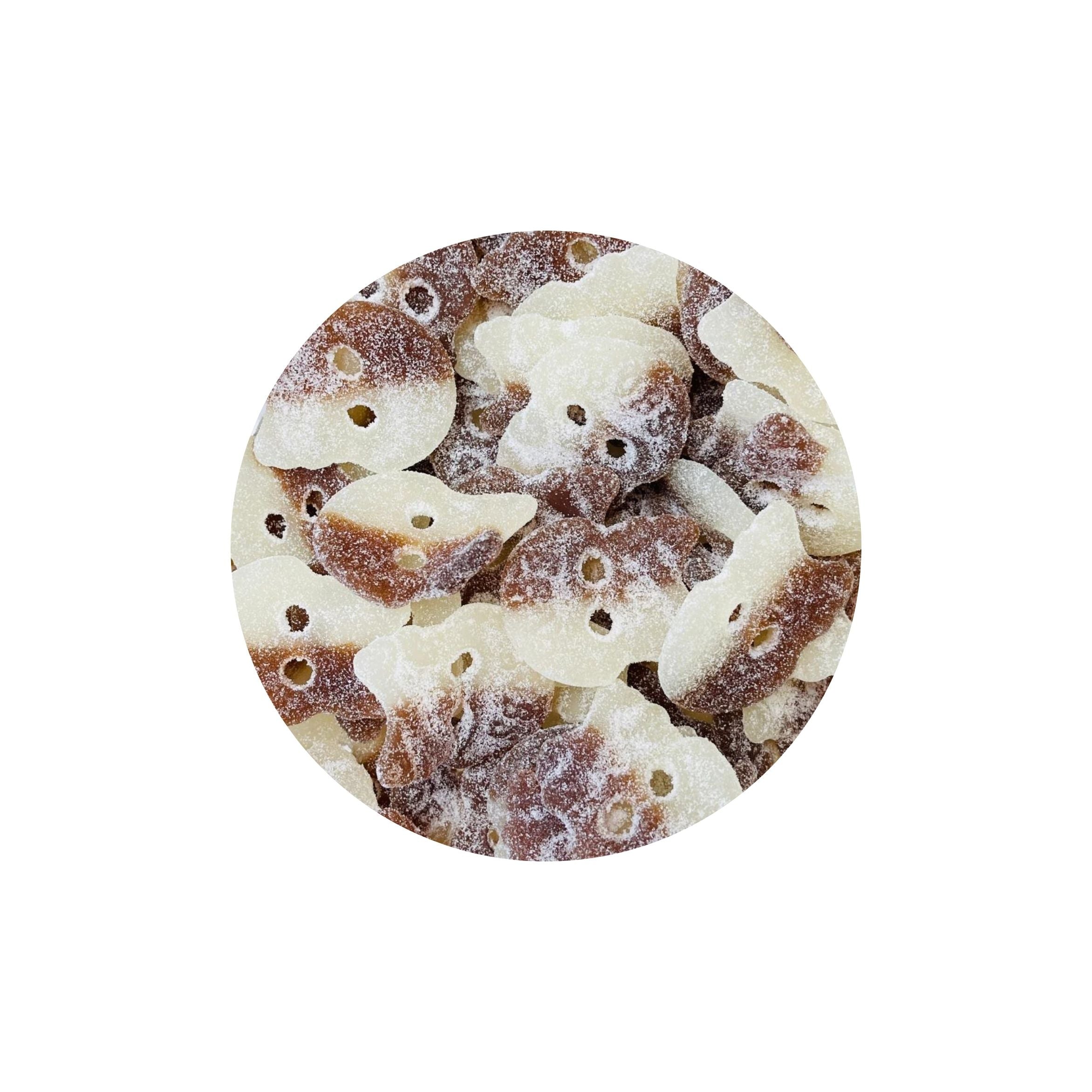 candy mix with white and brown pieces on a white background