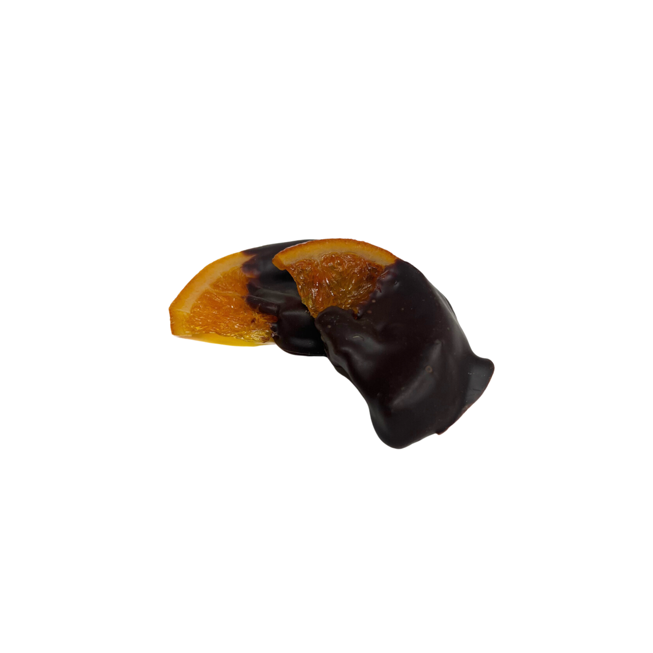 slice of glace orange half dipped in dark chocolate