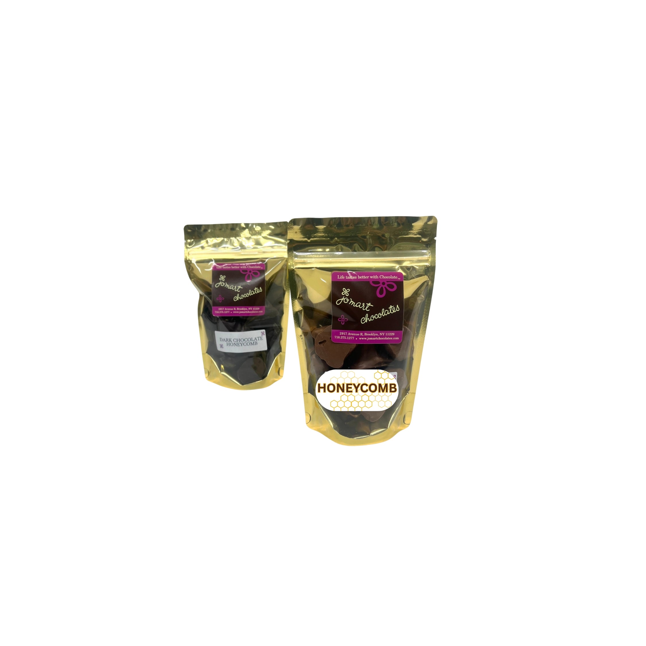 Two packages of honeycomb on a white background