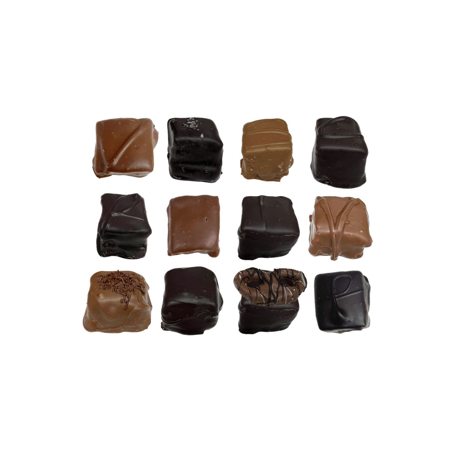 3 rows of 4 milk and dark chocolates