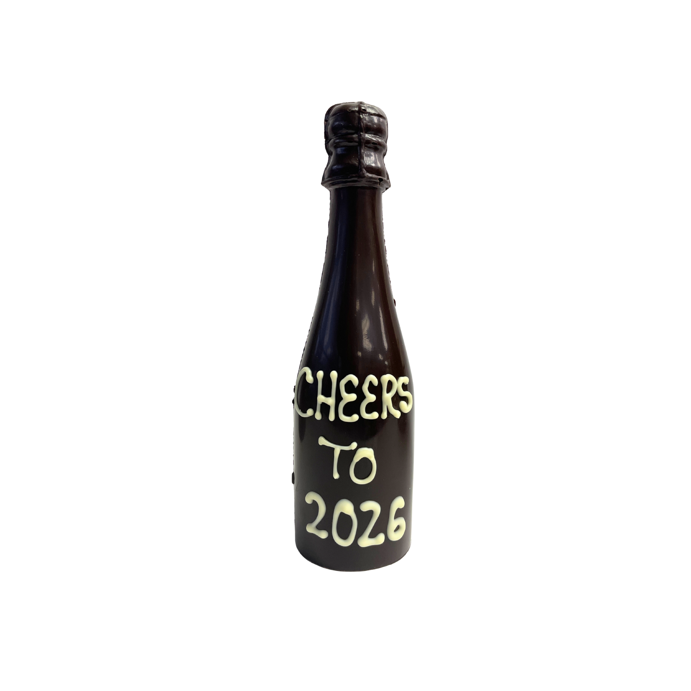 Bottle with 'Cheers to 2026' text on a white background