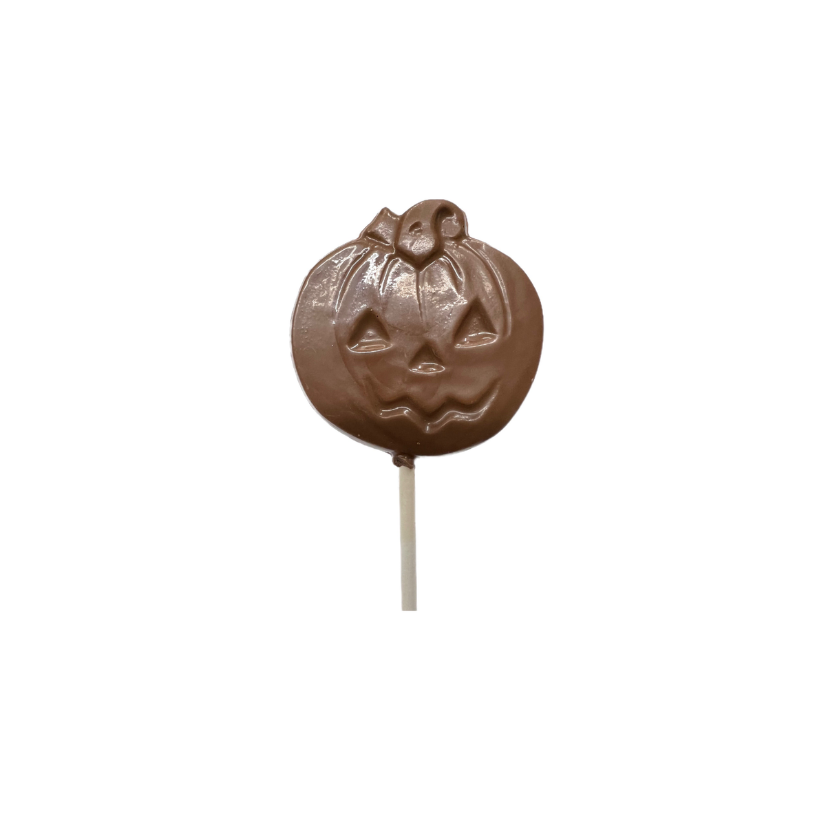 milk chocolate pumpkin molded on lollipop stick