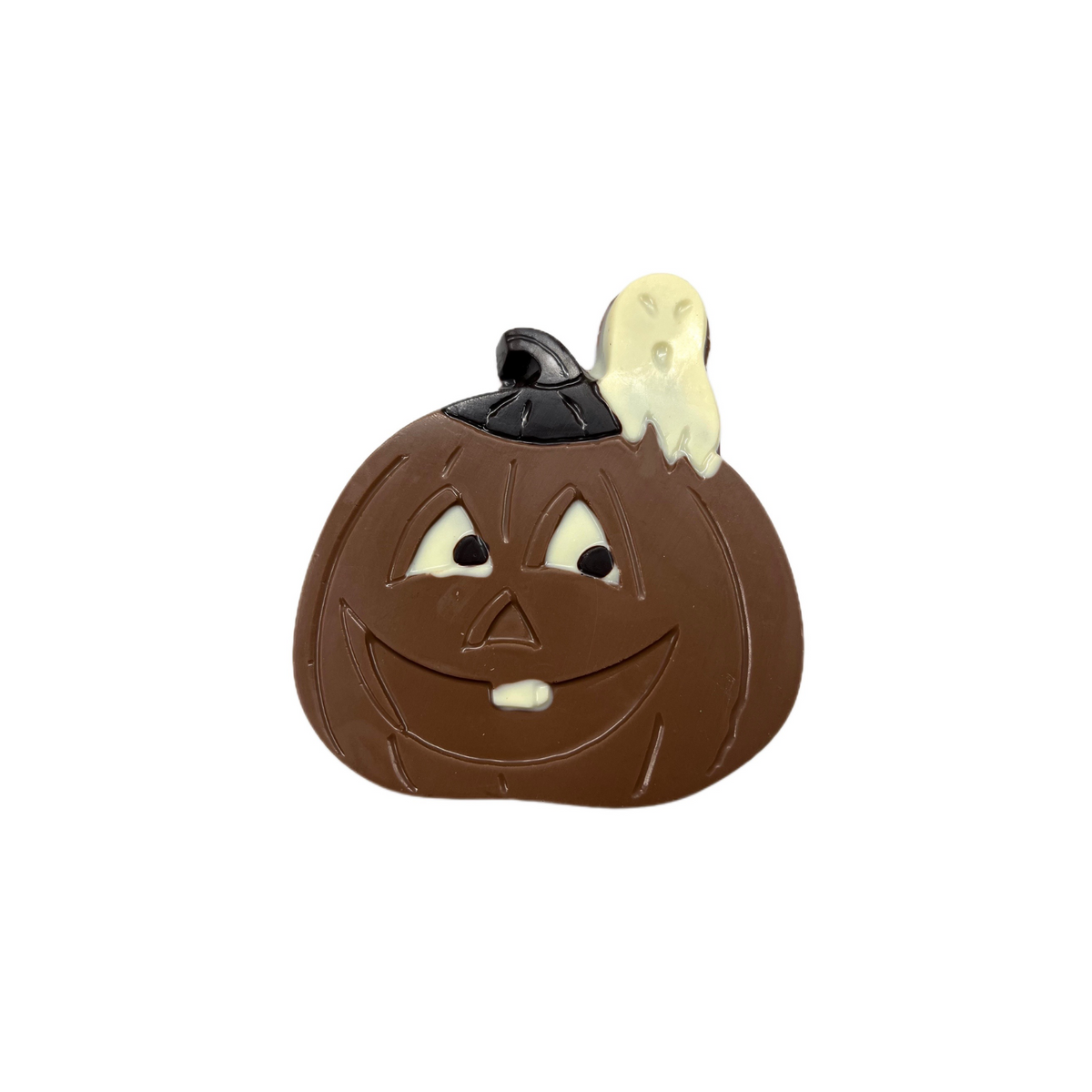 milk dark and white chocolate molded pumpkin with ghost