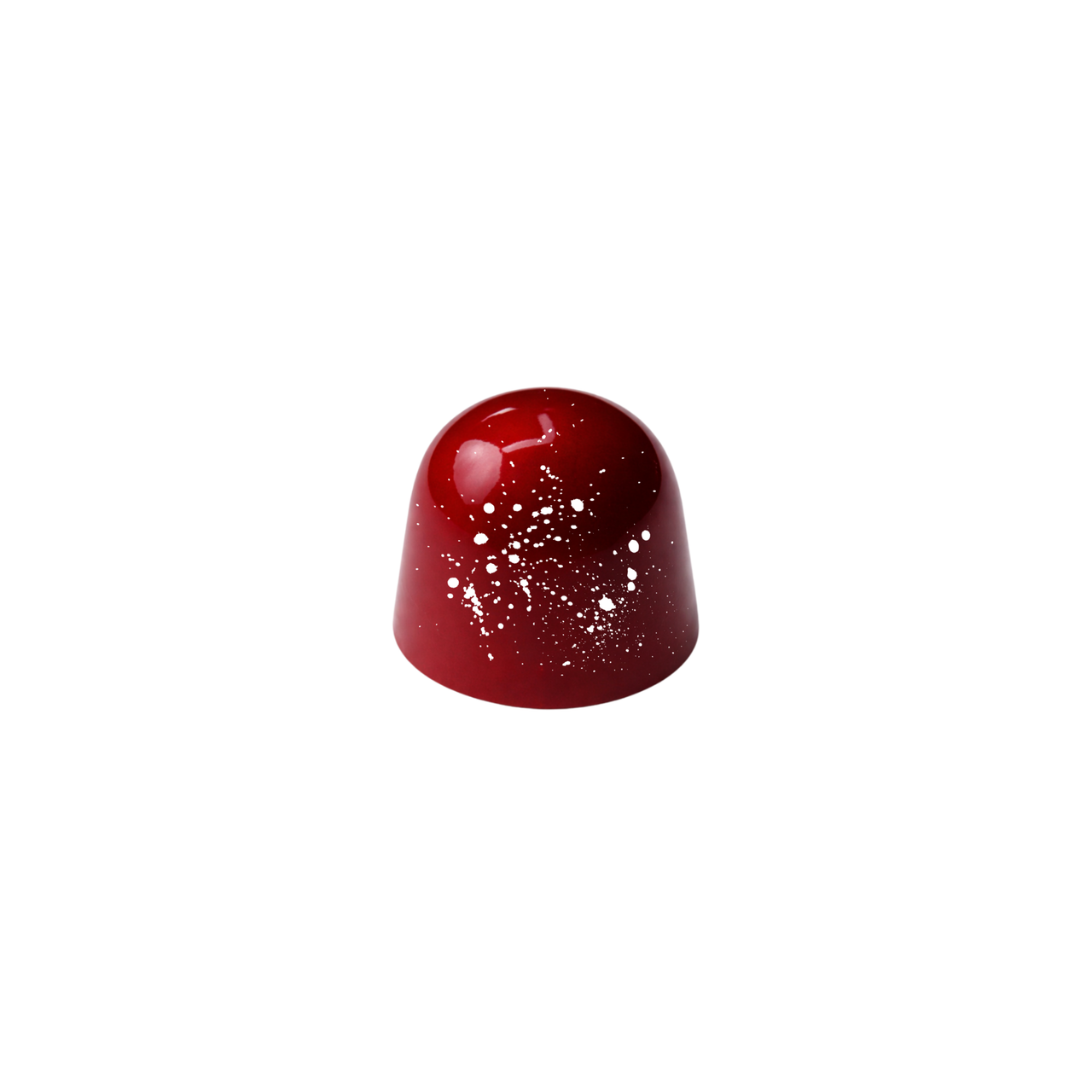 Red chocolate with white specks on a white background