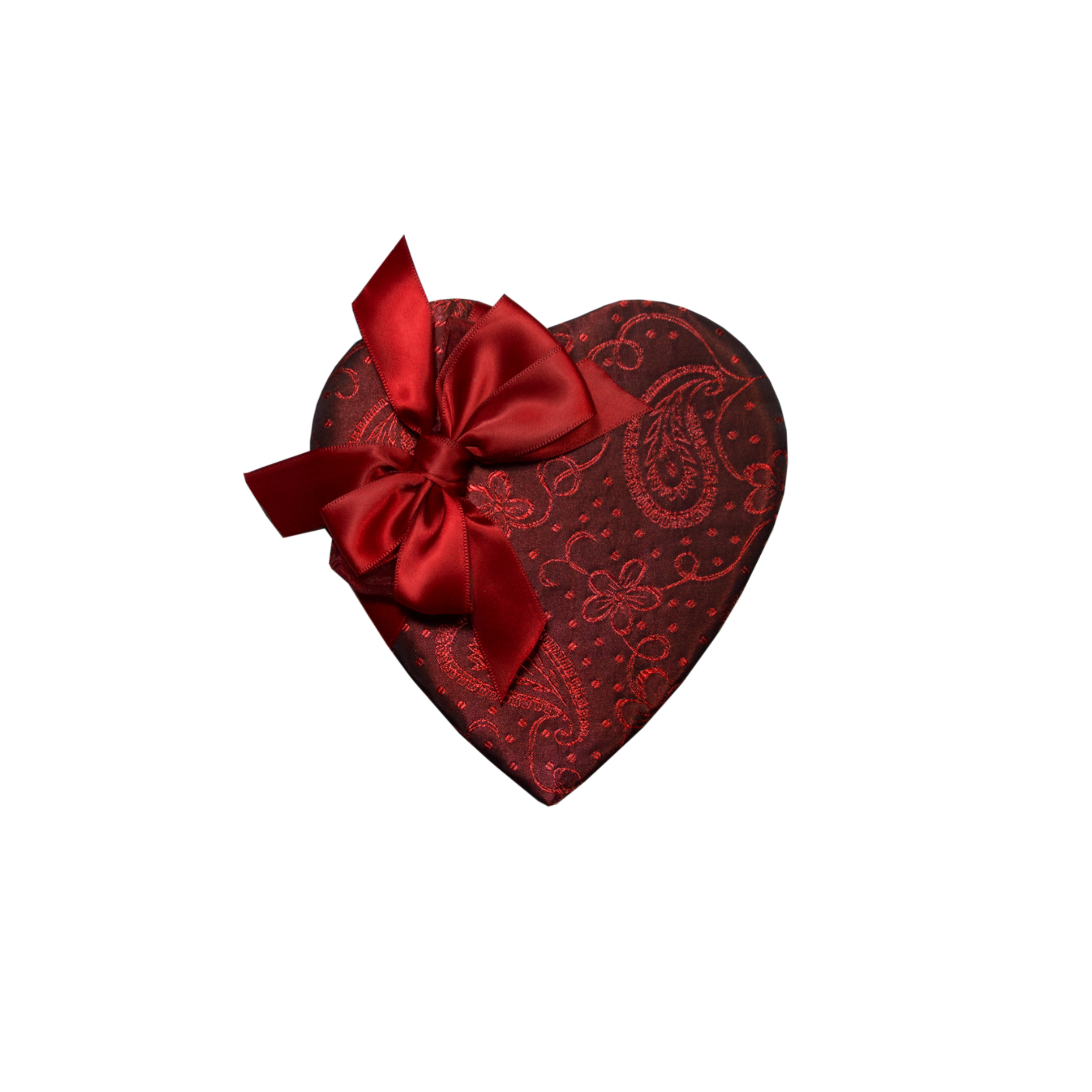 Heart-shaped red gift box with a bow on a white background