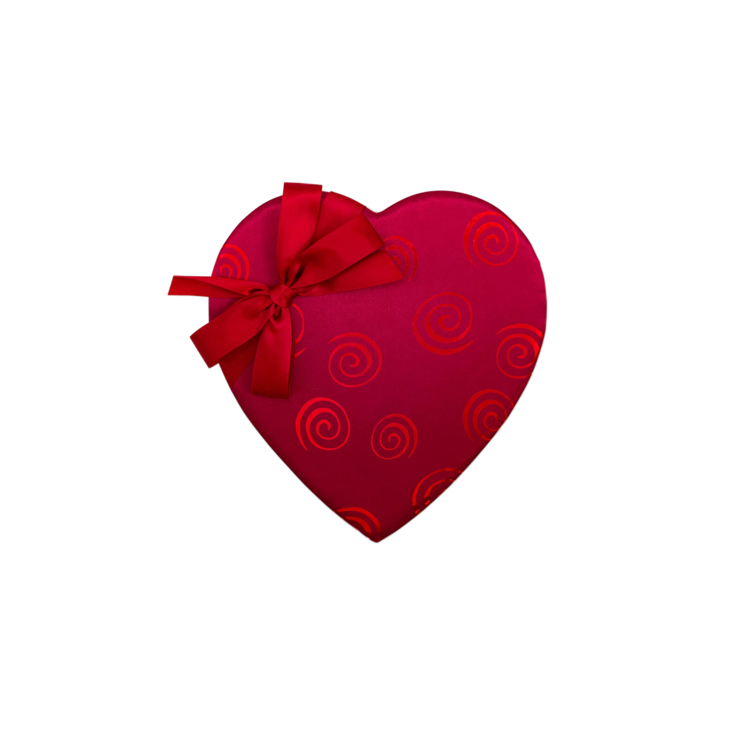 Heart-shaped red gift box with a red ribbon on a white background