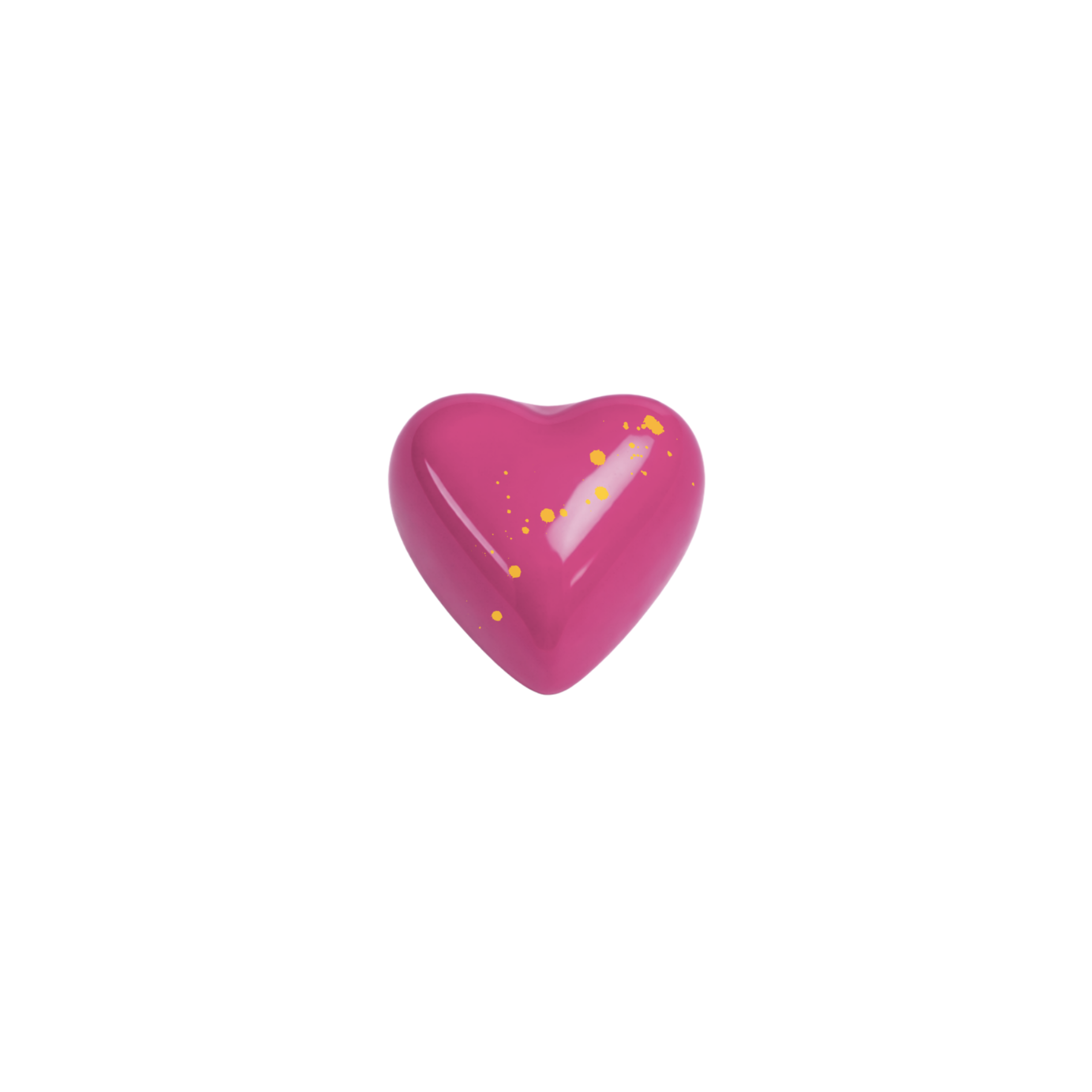 Pink heart-shaped object with gold specks on a white background